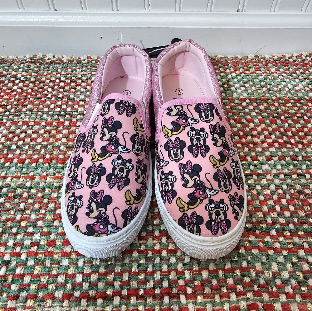 New Disney Pink Girl's Low Top Minnie Mouse Slip-on Shoes Kids' Size 3